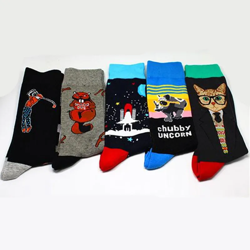 Носки с мультяшным принтом кота, пухленькие ракетки, фламинго, Вселенная, насекомые, лягушка, сетка, милые забавные мужские хлопковые носки