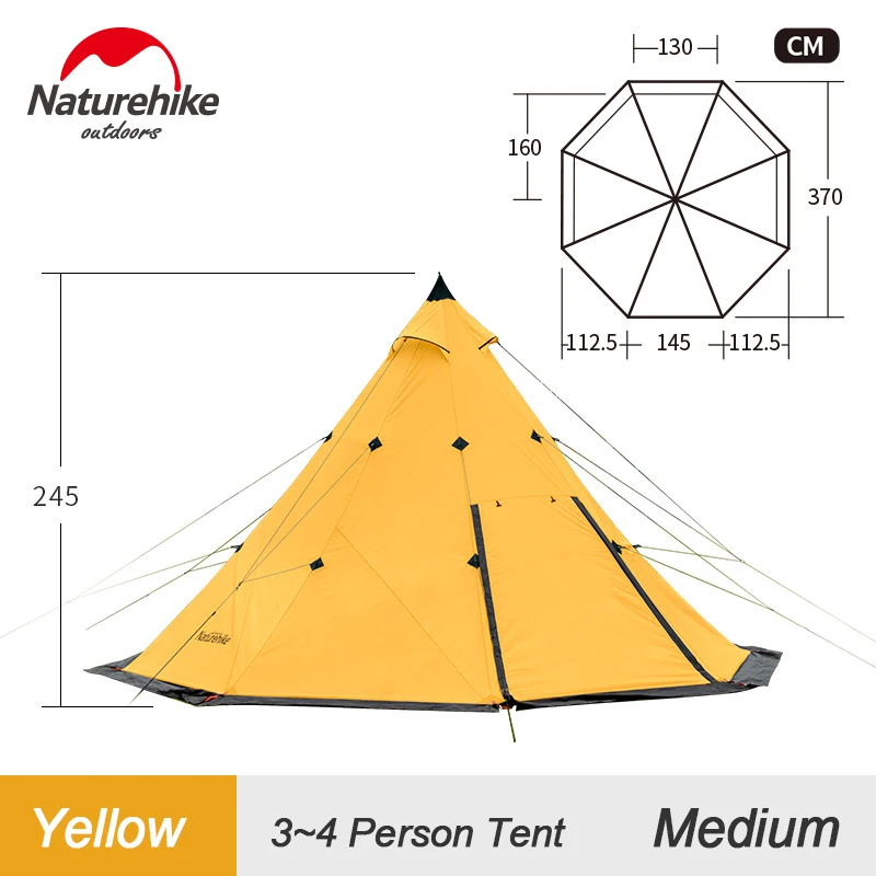 Naturehike 4/6/8 местная палатка Кемпинг Семья палатка Пирамида Водонепроницаемый двойной Слои открытый туристический большой шатер для вечеринок NH17T200-L - Цвет: M Yellow