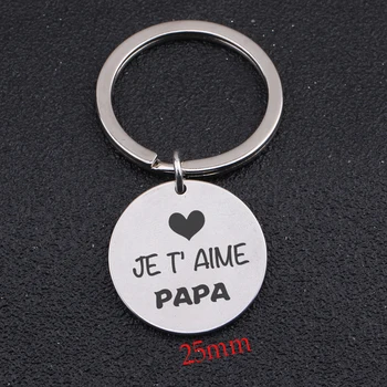 

New Fashion Je T Aime Papa Keychain For Fathers Gifts Stainless Steel Key Fobs Men Exclusive Key Ring Charm Holder