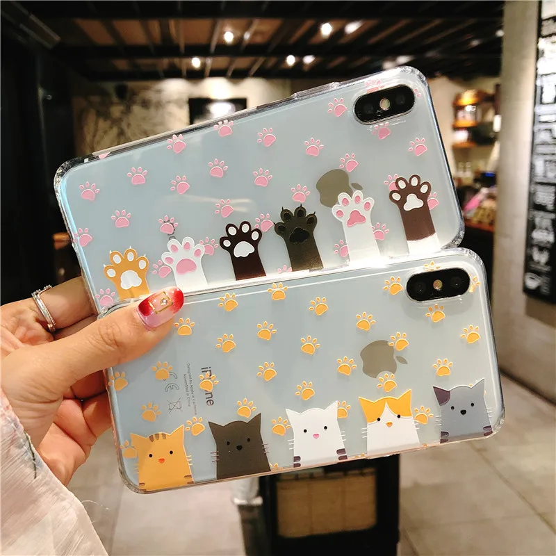 

YISHANGOU Cute Cat's Claw Pattern Phone Case For iPhone X 8 Plus Soft TPU Silicon Shockproof Cover For iPhone 6 6S 7 Plus Coque