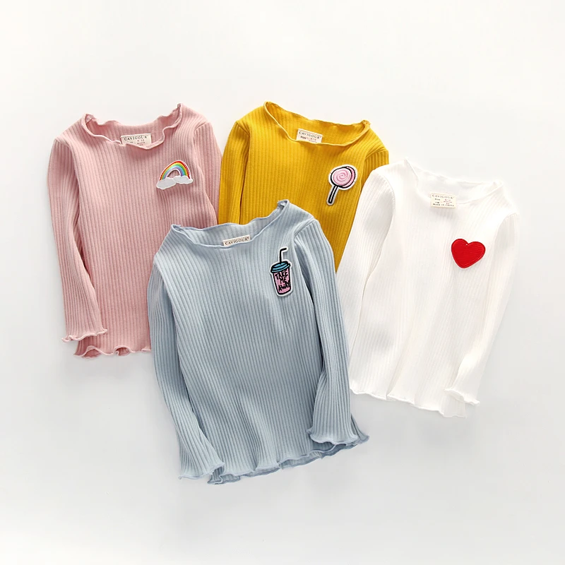 

2018 new cotton kids girls long sleeve t shirts sweet scalloped design tops for 1-3 years girl toddler basic fittling shirt