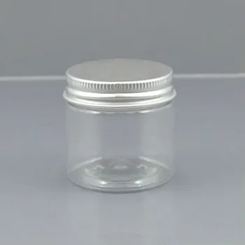 

50pcs 50ml Clear Plastic Cosmetic Jar Serum Bottle silver Aluminum Cap 50g High End Refillable Hand Cream Case Metal Lid