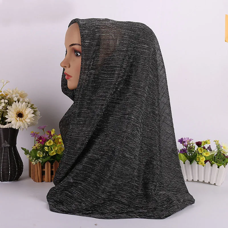 2018 Women Plain Color Pleated Glitter Scarf Shawls Wraps Hijabs