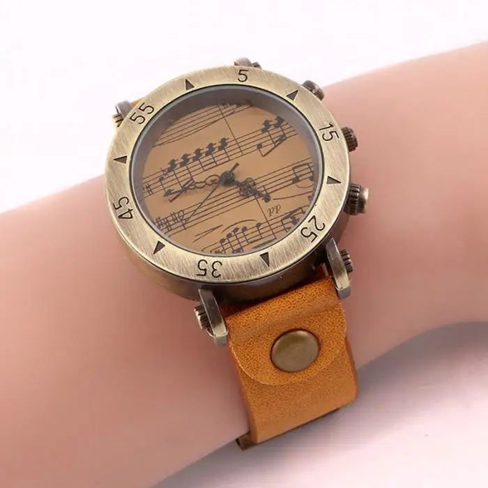 Часы в ретро-стиле креативные музыкальные ноты бронзовые наручные часы в стиле панк LXH