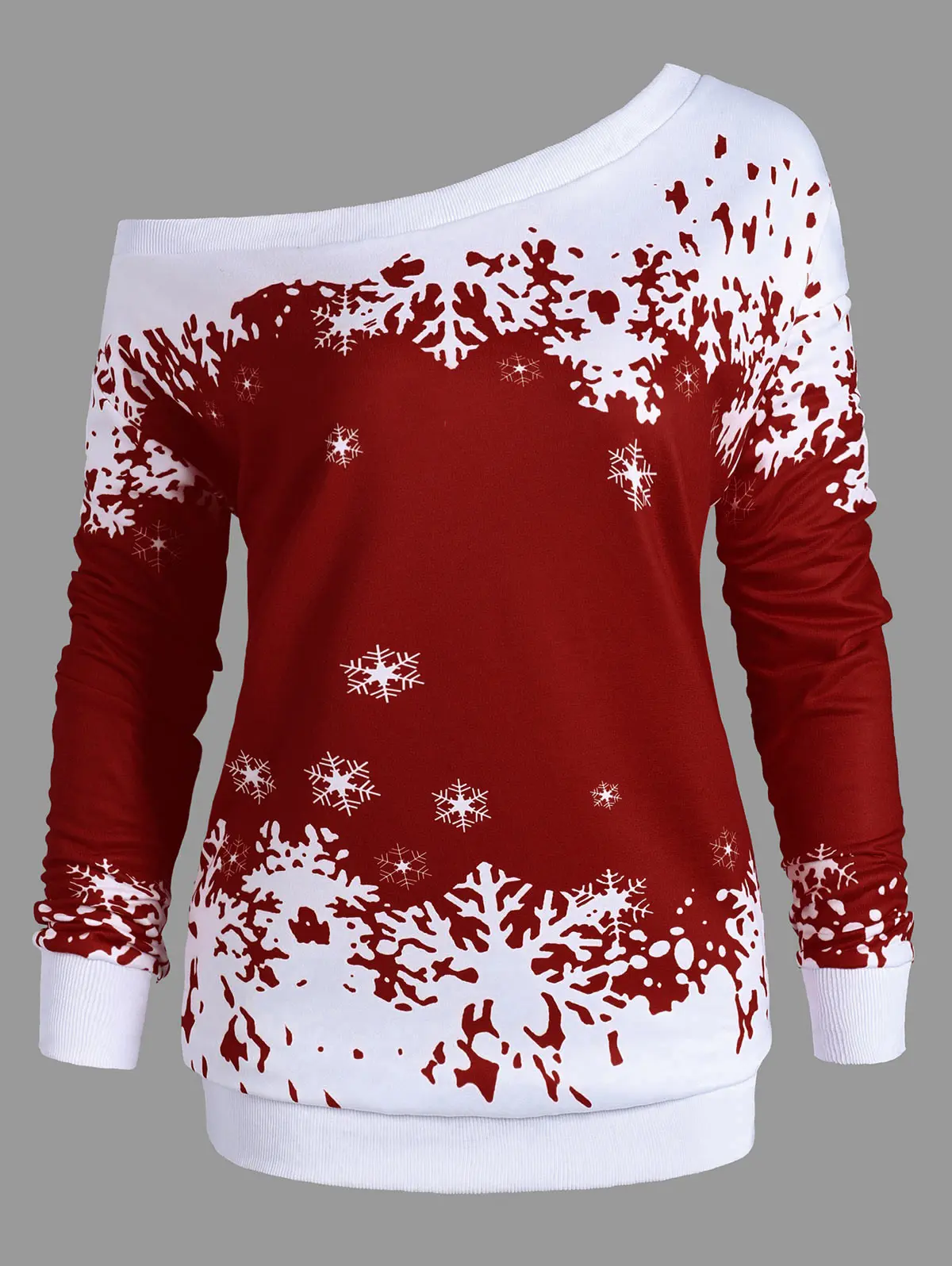 Wipalo плюс размеры 5XL одно плечо Рождество толстовки со снежинками осенне зимняя Дамская обувь Топы корректирующие пуловер спортивный костюм толстовки - Цвет: Wine Red