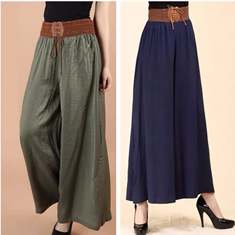 Wide Leg Pants New Skirt Pants High Waist Show Thin Points England Style Pants Elastic Waist Casual Skirt Pants