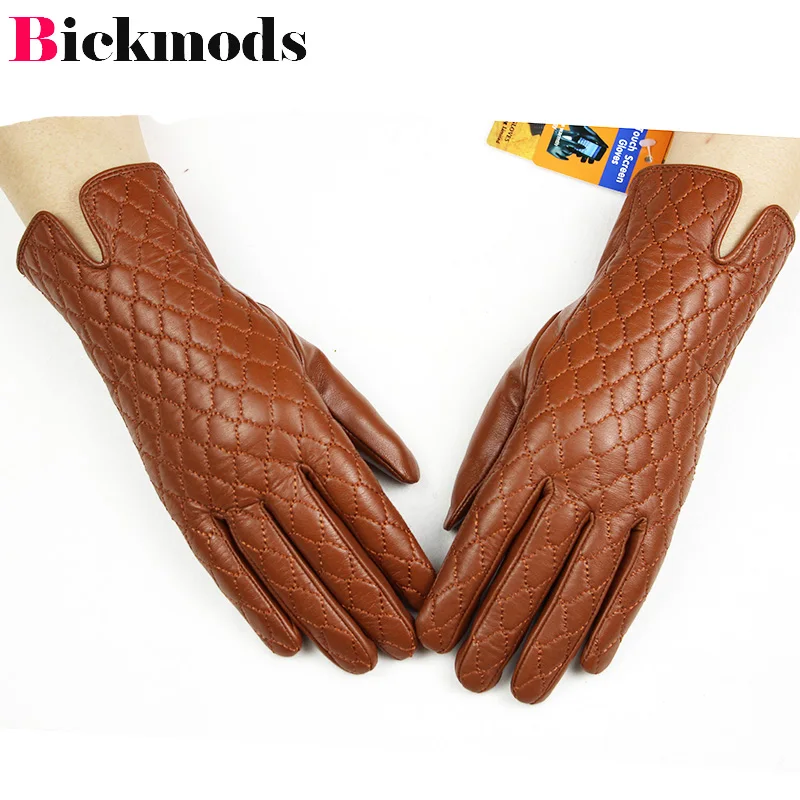 Sheepskin leather gloves women's touch screen fashion embroidery style 2018 new cashmere lining autumn and winter warm gloves