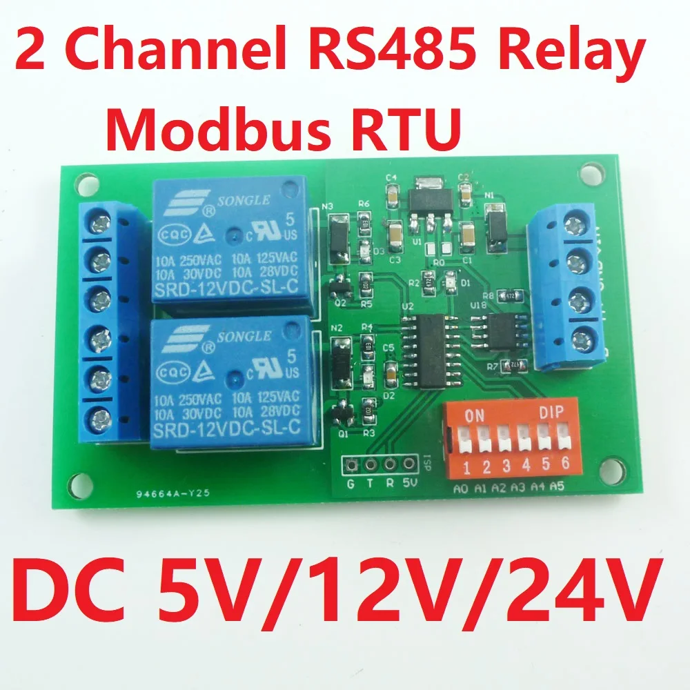 

DC 5V/12V/24V 2 Channel RS485 Relay Modbus RTU PLC Module