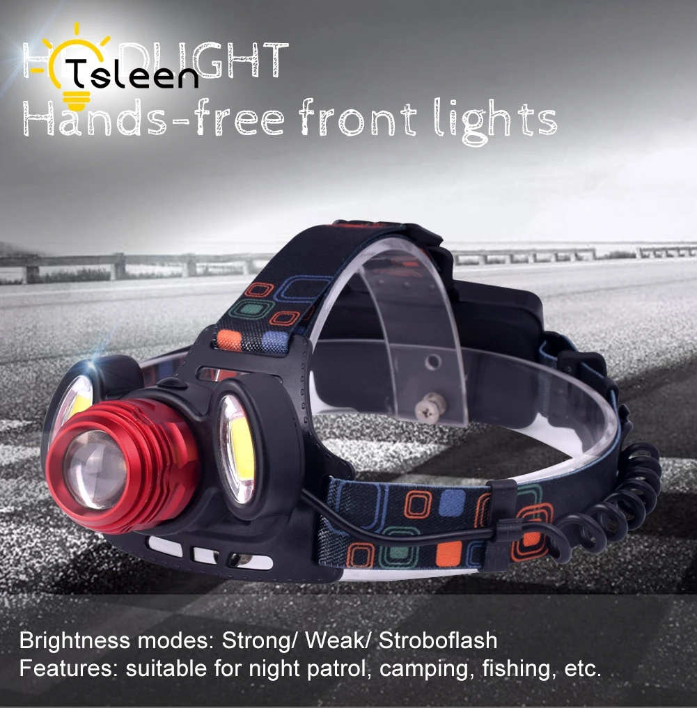 

TSLEEN US/EU/UK Headlamp Headlight Head Lamp Lighting Cree T6 1000LM LED Head Torch Light Flashlight Fishing 2 X 18650 Battery