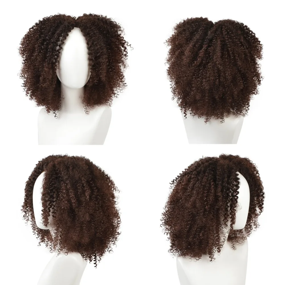 Deyngs натуральные коричневые/черные O Волосы Короткие афро курчавые кучерявые парики натуральные 16 дюймов Синтетические парики для афро-американских женщин