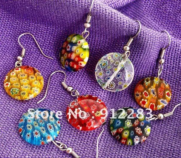 Стеклянные серьги De Bijoux 10 пар 18 мм круглые бусины миллефиора из муранского