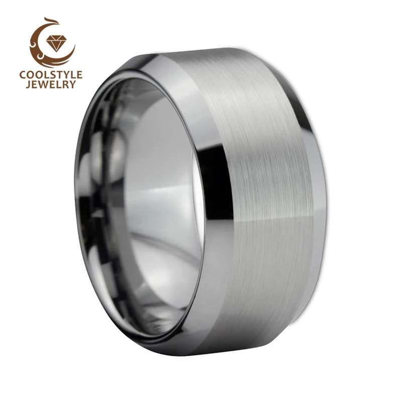 

Tungsten Wedding Band Ring 10mm for Men Brushed Top Beveled Edge Comfort Fit