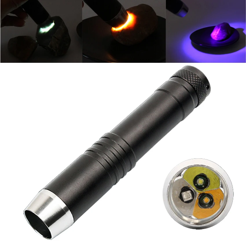 365nm//395nm White+Yellow UV Light LED Flashlight Gem Jewelry Amber Inspect Torch