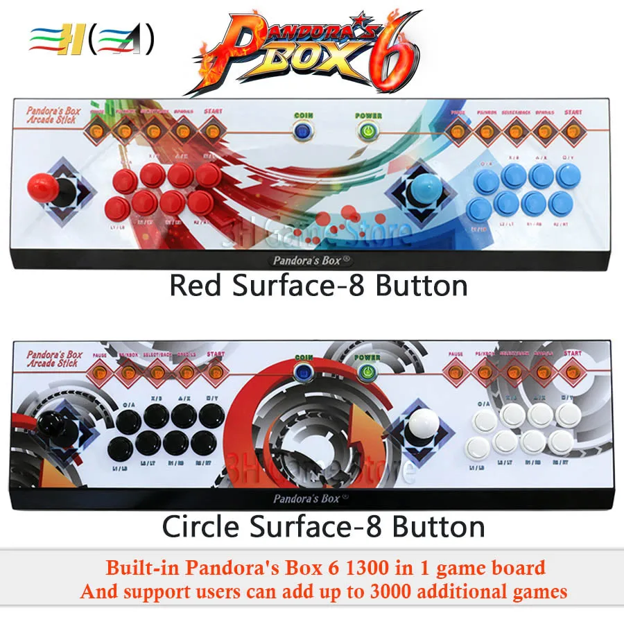 Консоль Pandora Box 6 1300 в 1 с 8 кнопками 2 игрока могут добавить 3000 игр поддержка 3d