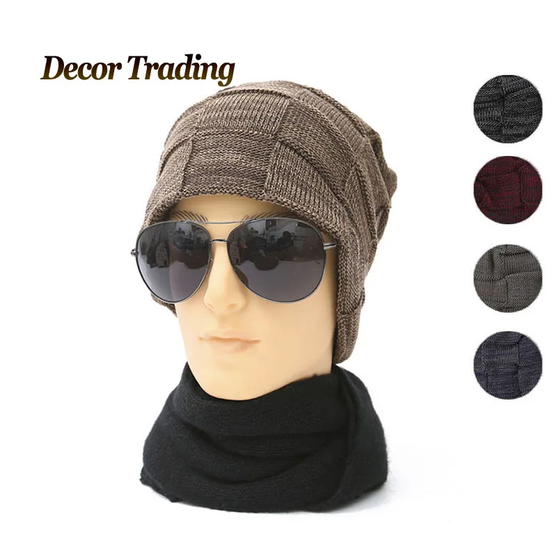 

Autumn winter plus velvet beanies hat men knitted Skullies casual cap solid colors gorros cap