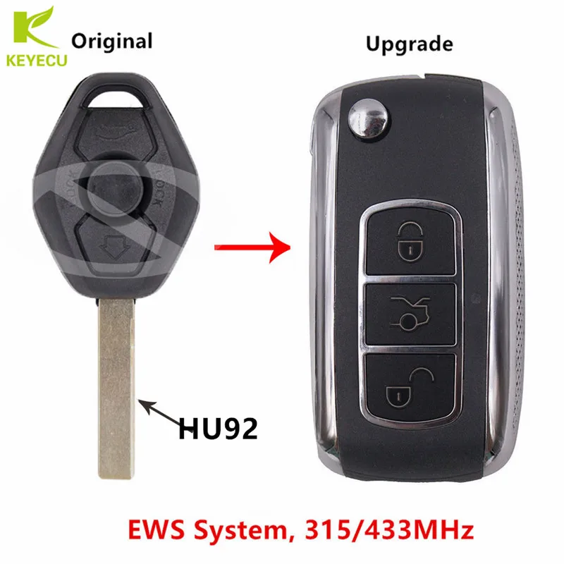 EWS Modify Flip Key Replacement for 1998-2009 BMW Remote Key 315Mhz HU92 