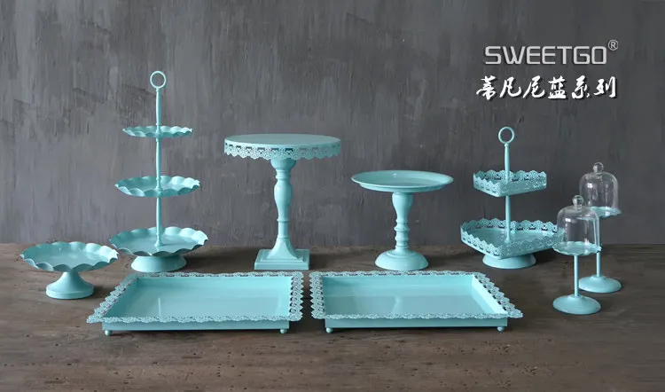 Свадебный синий торт диск Европейская десертная платформа кованого железа форма торта высокий ножной снек диск