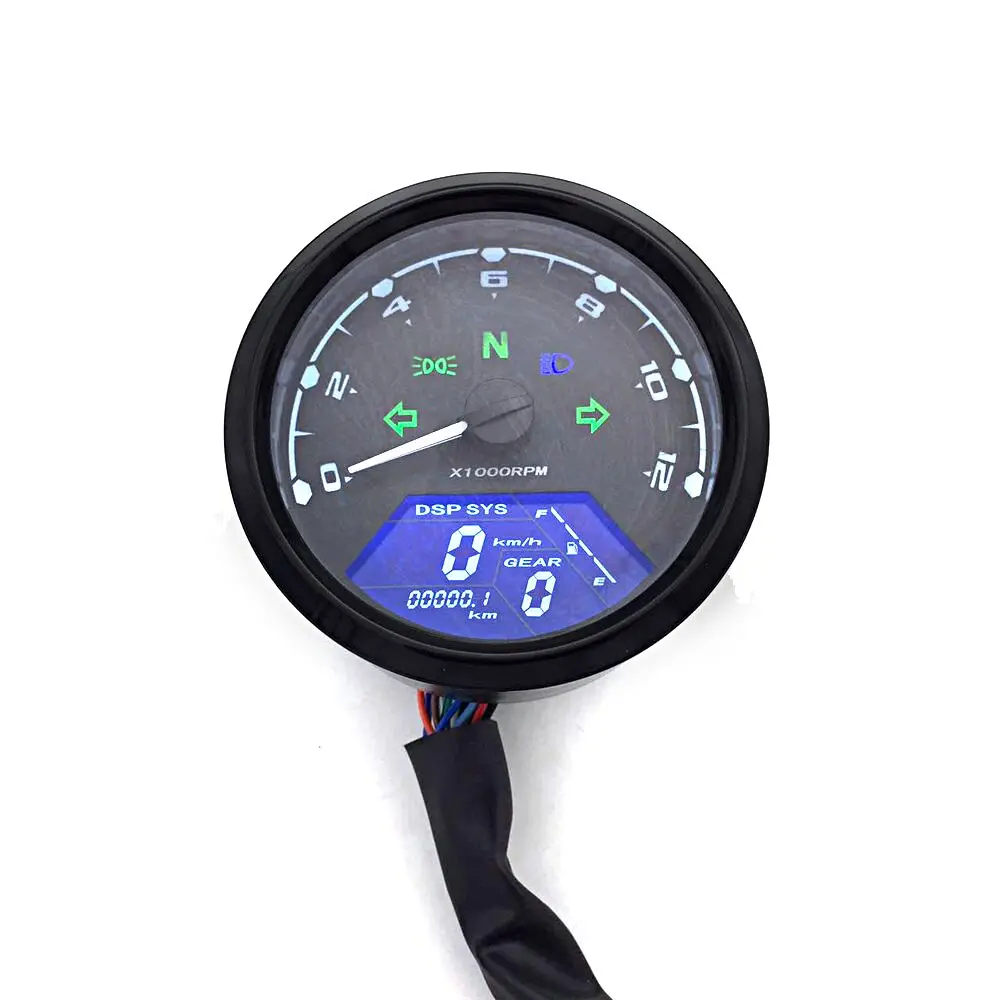 

Universal Digital Motorcycle Speed Meter Odometer Tachometer Gauge Dual Speed LCD Screen for 1-4 Cylinders