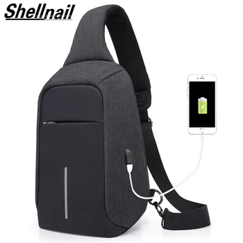 

Shellnail USB Anti Theft Shoulder Bag for Men Chest Bag Large Capacity Waterproof Trip Mobile Phone Bag Messenger Crossbody Bag