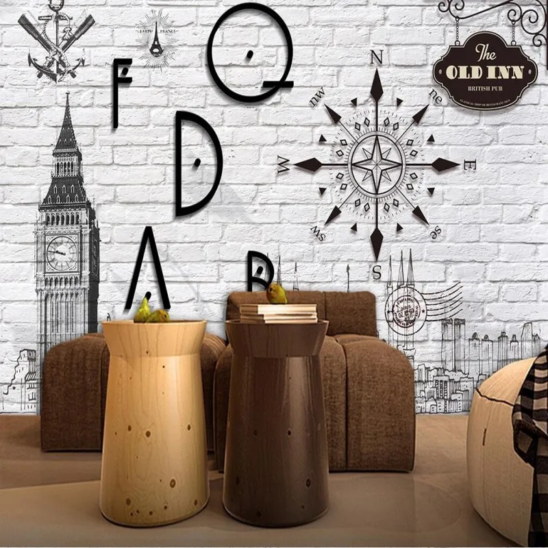 Custom-hand-painted-backdrop-wallpaper-retro-wallpaper-Big-Ben-white-brick-wall-living-room-TV-room (2)