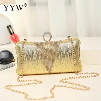 

Rhinestones Bead Clutch Diamonds Pu Leather Evening Bags Chain Shoulder Messenger Purse Evening Bags For Wedding Bag Gold Bag