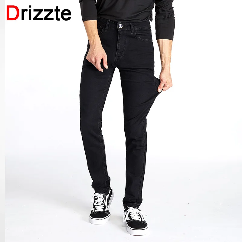 Drizzte Men Classic Black Denim Jeans Stretch Slim Fit Denim Plus Size 36 38 40 42 44 Full Long For Men's Jean