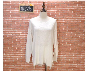 

Loose large size long linen temperament wild casual solid color round neck pullover women's long-sleeved shirt T-shirt