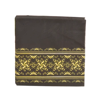 

20 Vintage table napkin paper tissue black printed golden pattern flower decoupage wedding party festive serviettes decor mats