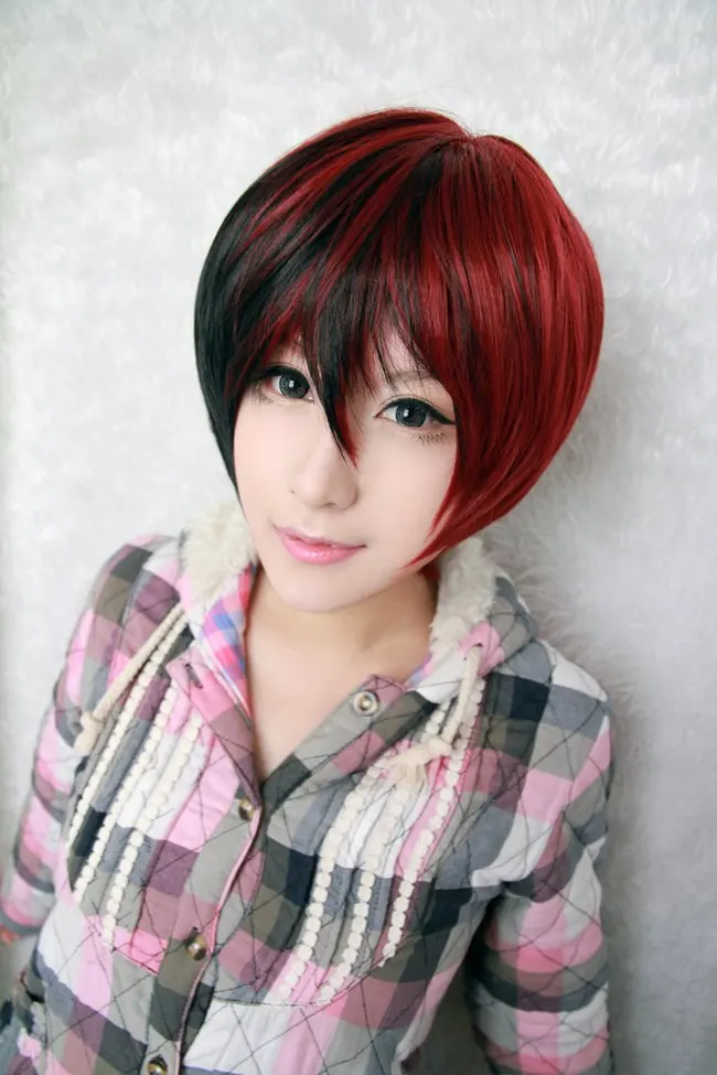Mcoser 32 Cm Negro Rojo Media Mixta Anime Cosplay Lolita Peluca Corta A Prueba De Calor Lolita Wig Short Lolita Wigheat Resistant Aliexpress