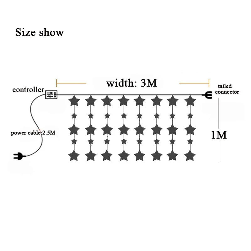 Звездный СВЕТОДИОДНЫЙ занавес гирлянда Рождественские украшения 220 В штекер 8 мигающих режимов Свадебные Рождественские украшения для дома