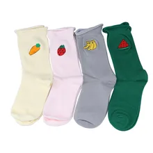 Корейские женские Kawaii вышивка фрукты Гольфы Симпатичные Клубника морковь арбуз банан мультфильм короткий носок для женщин