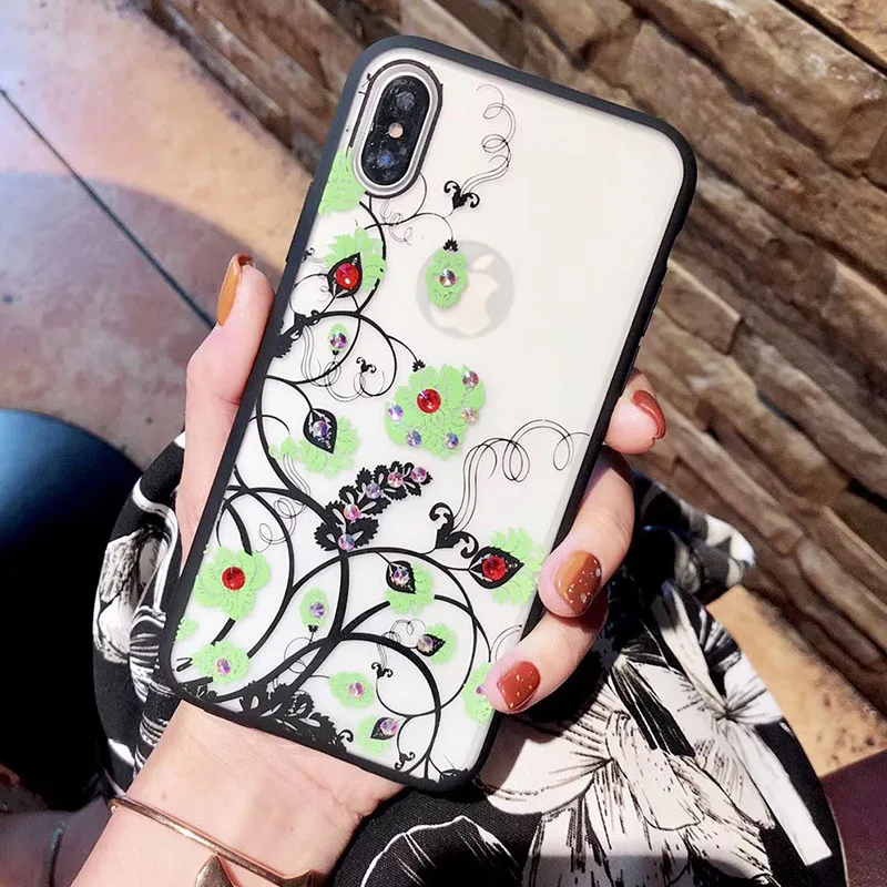 Sexy Lace Floral Diamond Case For iPhone X XR XS Max 8 7 6 6S Plus Soft Silicone Hard PC Retro Flowers Cases Cover Coque Shell (7)