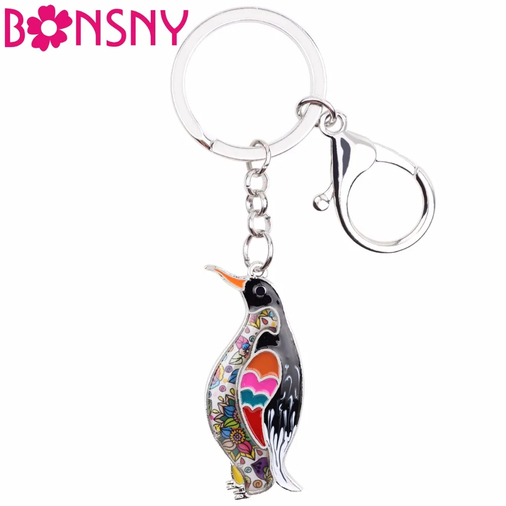 

Bonsny Ocean Collection Animal Enamel Penguin Key Chain Women Keyrings Gift For Girl HandBag Keychain Car key Charms Jewelry