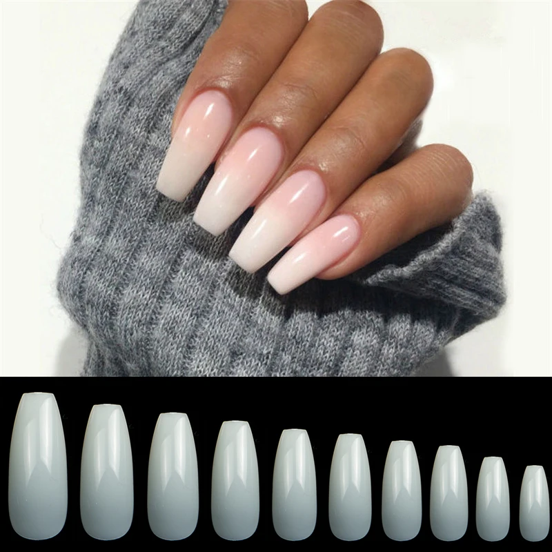 

600Pcs/bag Coffin Nails Long Ballerina Nail Tips Square Head French Fake False Nails ABS Artificial 10 Sizes Nature Clear White