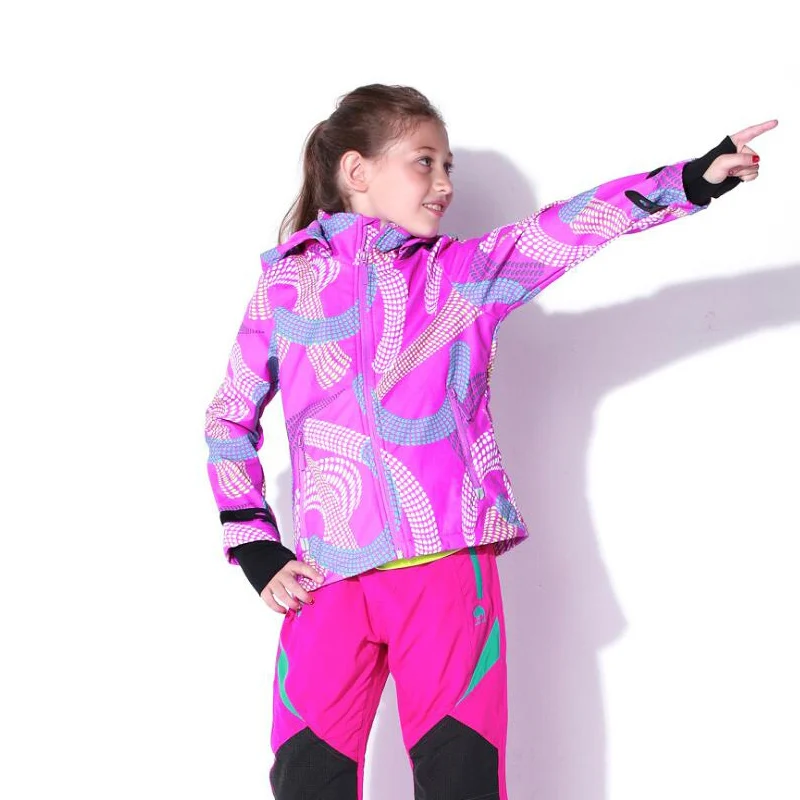 

8-15Years Teenager Softshell Windbreaker Breathable Colorful Hooded Hiking Cycling Sportwear Detach Windproof Kids Girls Coats