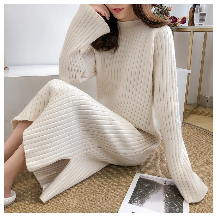 H. SA женский длинный макси свитер платья 2018 карамельный цвет ниже колена вязаные Джемперы зимнее платье тянуть свитер розовый зимний