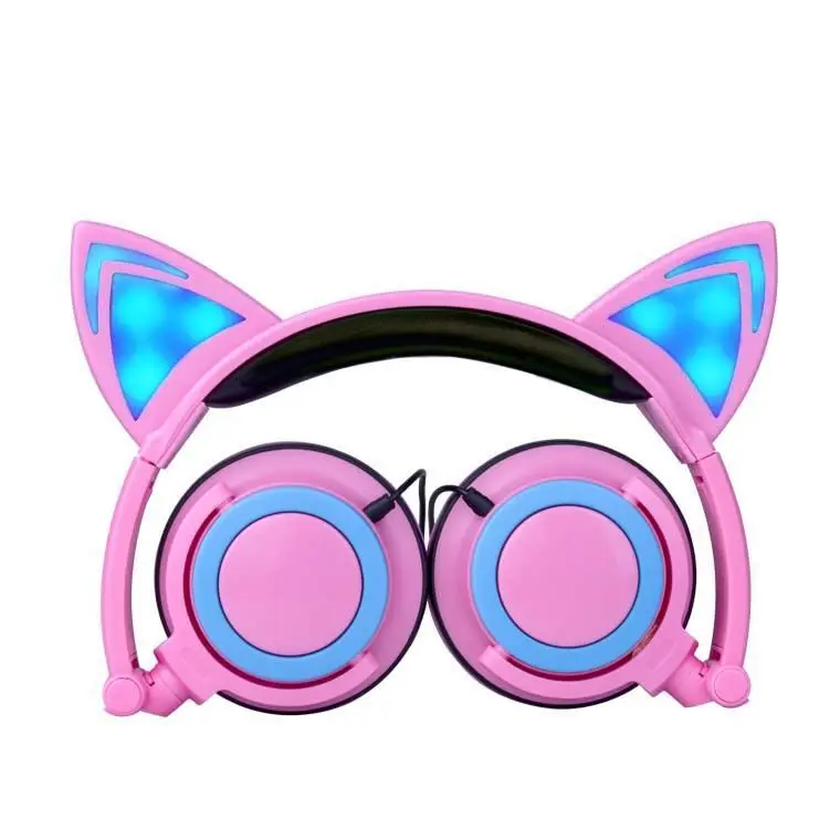 

New Children 's Headphone Cartoon Cat Ears Style Headset Folding Mobile Phone Music Headset Glowing Flashing Headphones With LED