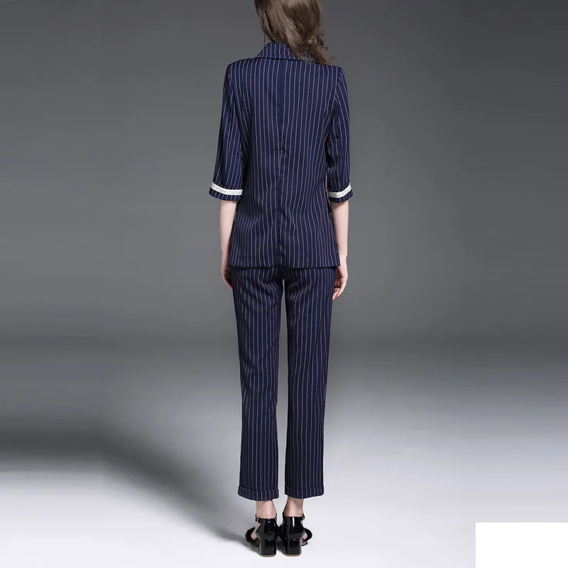 MYCOURSE 2017 New Autumn and Winter Fashion Women's Costumes Plaid Blazer With Striped Pencil Pants Set Female Office Suit Set