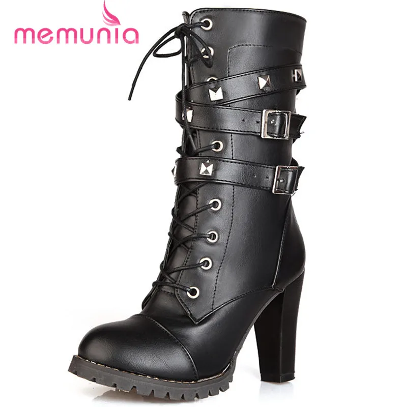 

MEMUNIA big size 33-48 women boots elegant cross tied fashion boots punk buckle winter boots female new 2018 ankle boots