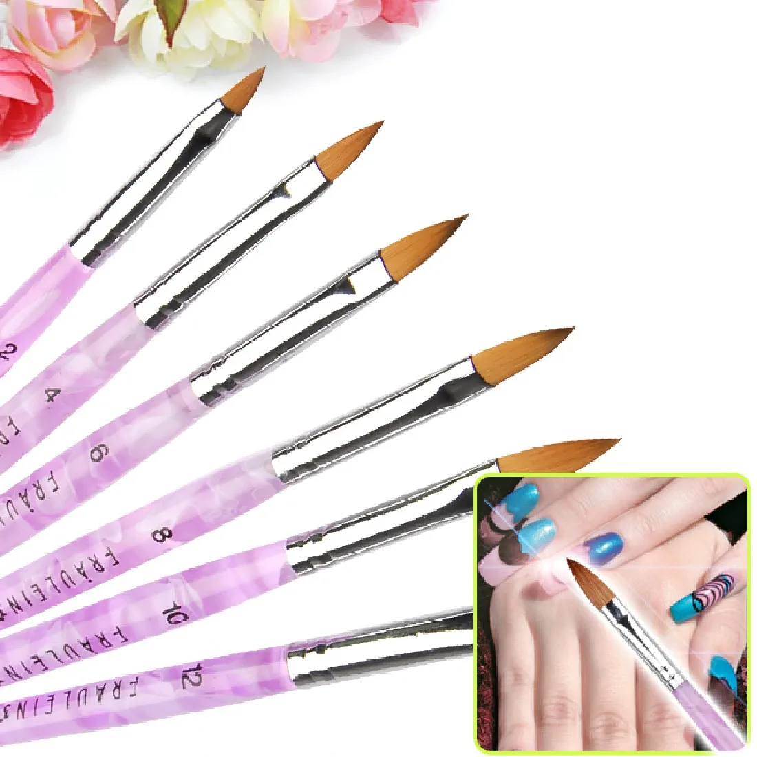 6pcs Nail Art Brush Pens Acrylic Nails Brushes UV Gel Polish Painting