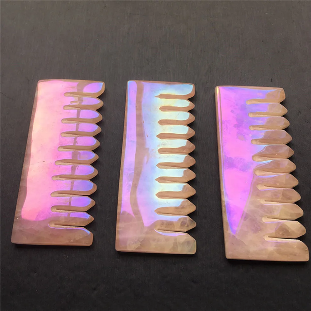 

Factory Direct Sell Electroplating Aura Natural Pink Rose Quartz Healing Crystal Comb For Healing Massage GM