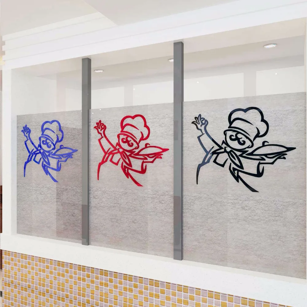 Cook Acrylic three dimensional crystal wall stickers Fast food restaurant Chef