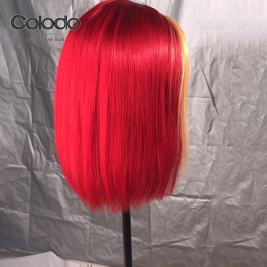 COLODO 13x4 кружевной передний парик с Омбре красный Боб бесклеевая кружевная Передняя парик Remy короткие человеческие парики для женщин Preplucked Hairline