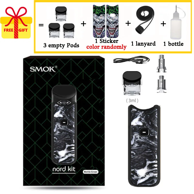 Стартовый набор Smok Nord Pod, аккумулятор 1100 мАч, 3 мл, форсунка картриджа, катушка Nord Mesh, электронная сигарета, испаритель - Цвет: Black White Resin