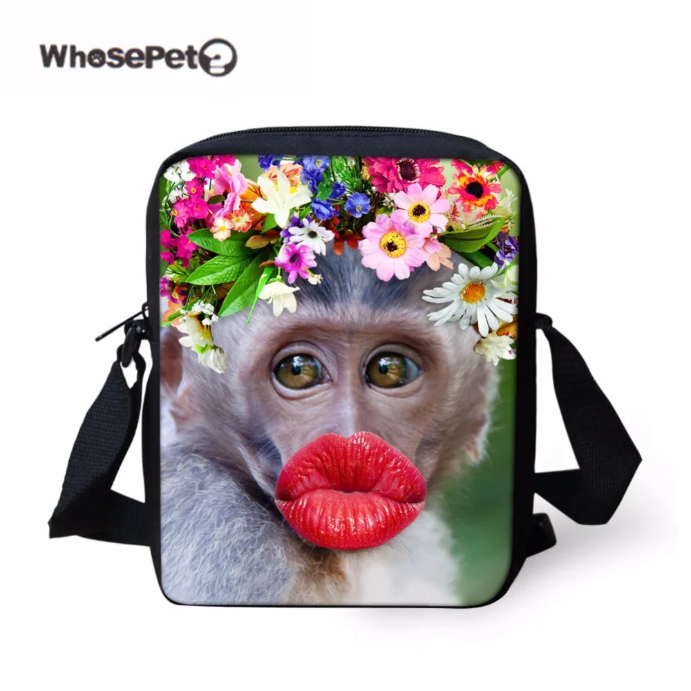 WHOSEPET Funny Orangutan Print Women's Shoulder Bag Kawaii Flowers