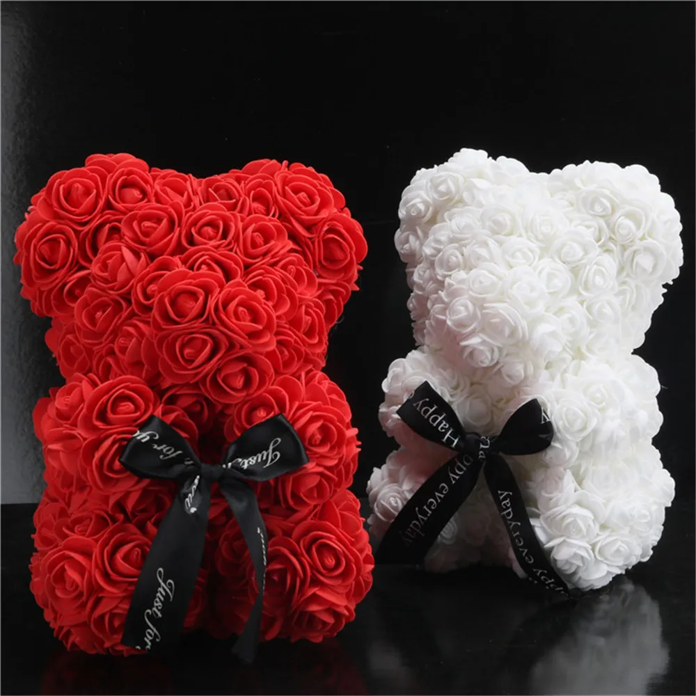 DIY 25 см Роза медведь куклы PE искусственные розы ручной работы Романтический Прекрасный Цветок Любовь игрушечного медведя День Святого