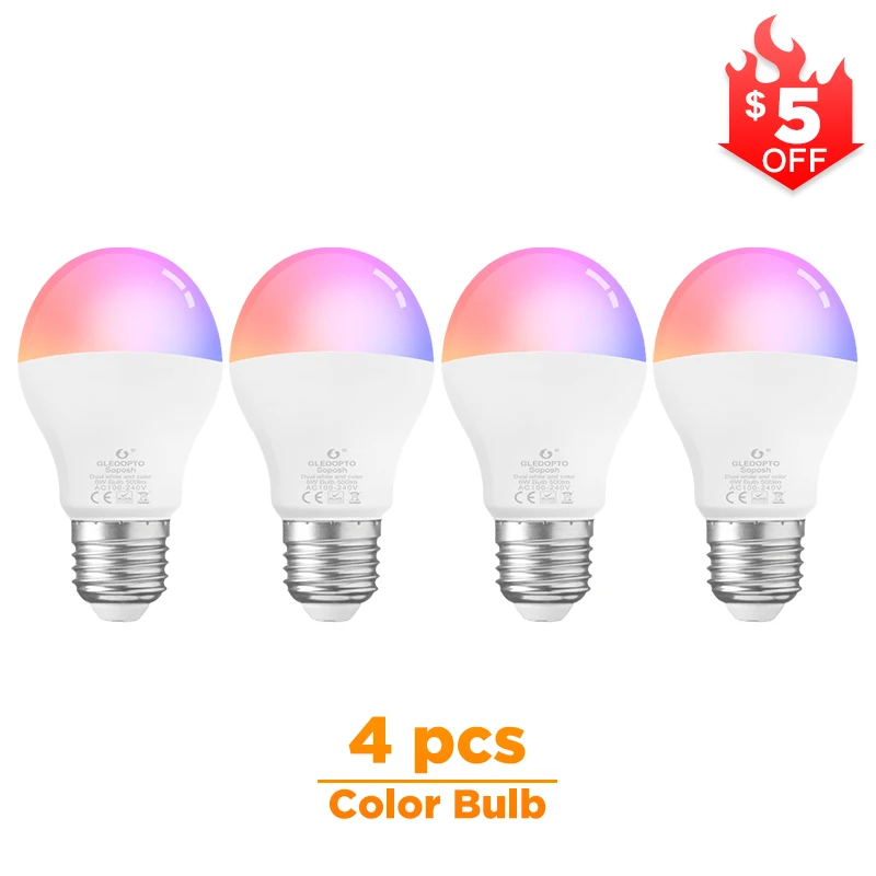 ZIGBEE умный дом светодиодный 6 Вт лампочка RGB+ CCT Lcolor светодиодный лампочка совместима с Amazon Echo Plus Echo Show Alexa SmartThings lighttify - Испускаемый цвет: 4  Pcs Color Bulb