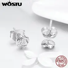 Аутентичные WOSTU подлинные 925 пробы серебряные очаровательные розовые прозрачные CZ женские серьги-гвоздики для женщин подарок FNE012