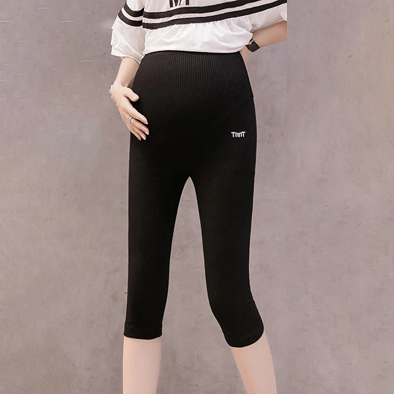 

Women Cotton Blends Striped Embroidered Maternity Summer Large Size Leggings Cropped Trousers