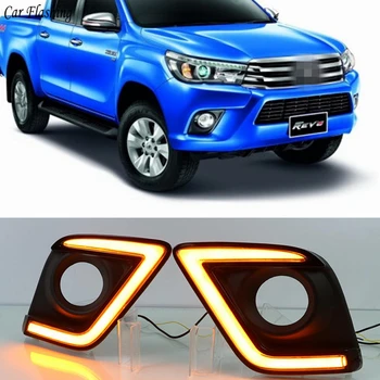 

CSGJMY 1set LED DRL Daytime Running Lights Daylight with turn Signal Style free ship For Toyota Hilux Revo Vigo 2015 2016 2017